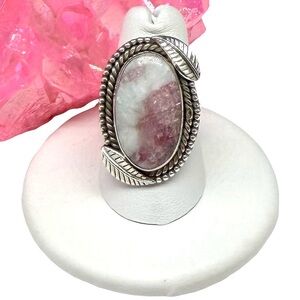 Cinnabar Ring Size 7 Solid 925 Sterling Silver Etched Leaves Oval